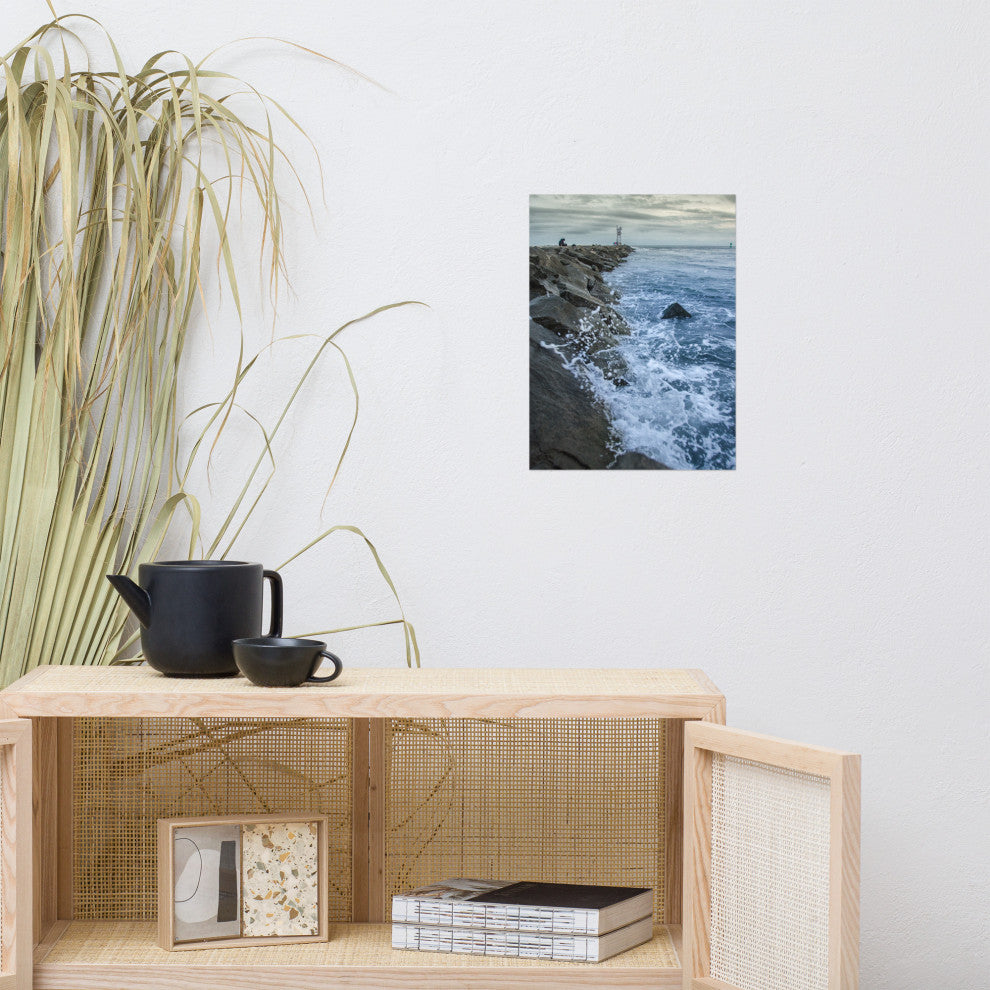 Splashing on the Jetty Landscape Photo Unframed Wall Art Print, 12" X 16"