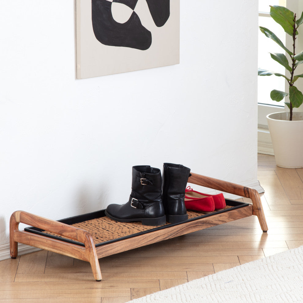 Single-Tier Natural Stand With 3-Pair Rubber Boot Tray Irish Lion