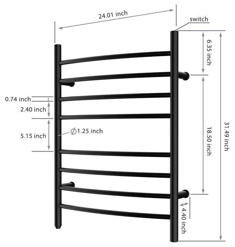 Heatgene Wall Mounted 8 Bar Plug-in Curved Towel Warmer Towel Rack, Matt Black