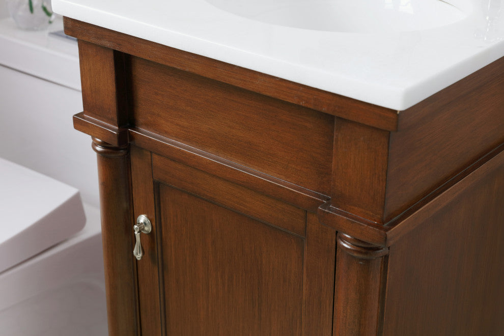 18" Single Bathroom Vanity, Walnut With Ivory White Engineered Marble