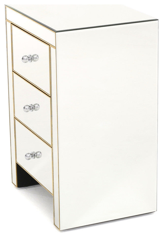 GDF Studio Langley Mirrored 3 Drawer Side Table