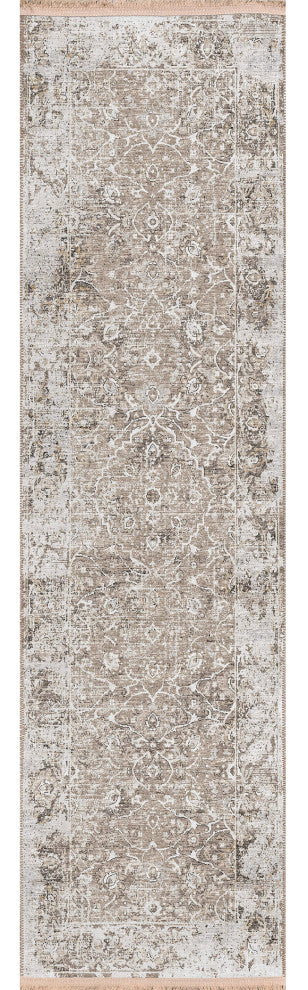 Indoor/Outdoor Marbella MB2 Taupe Machine Washable 2'3" x 12' Runner Rug