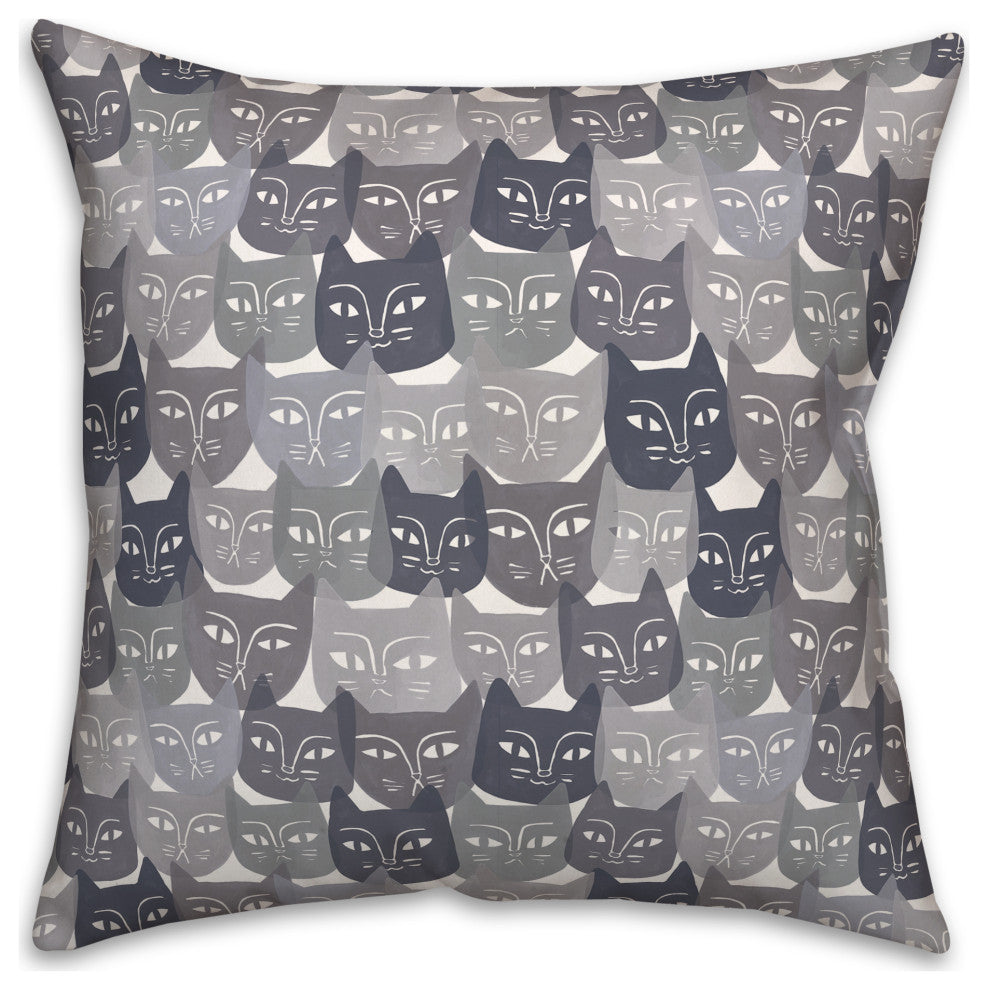 Gray Cat Face Pattern 18"x18" Spun Poly Pillow