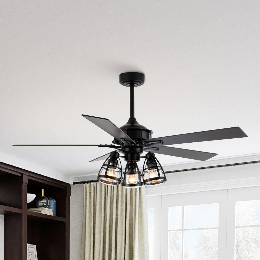 52 in Industrial Matte Black Ceiling fan With 5 Blades, Remote Control