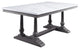 Benzara BM250669 Dining Table With Marble Top and Trestle Base, White and Gray