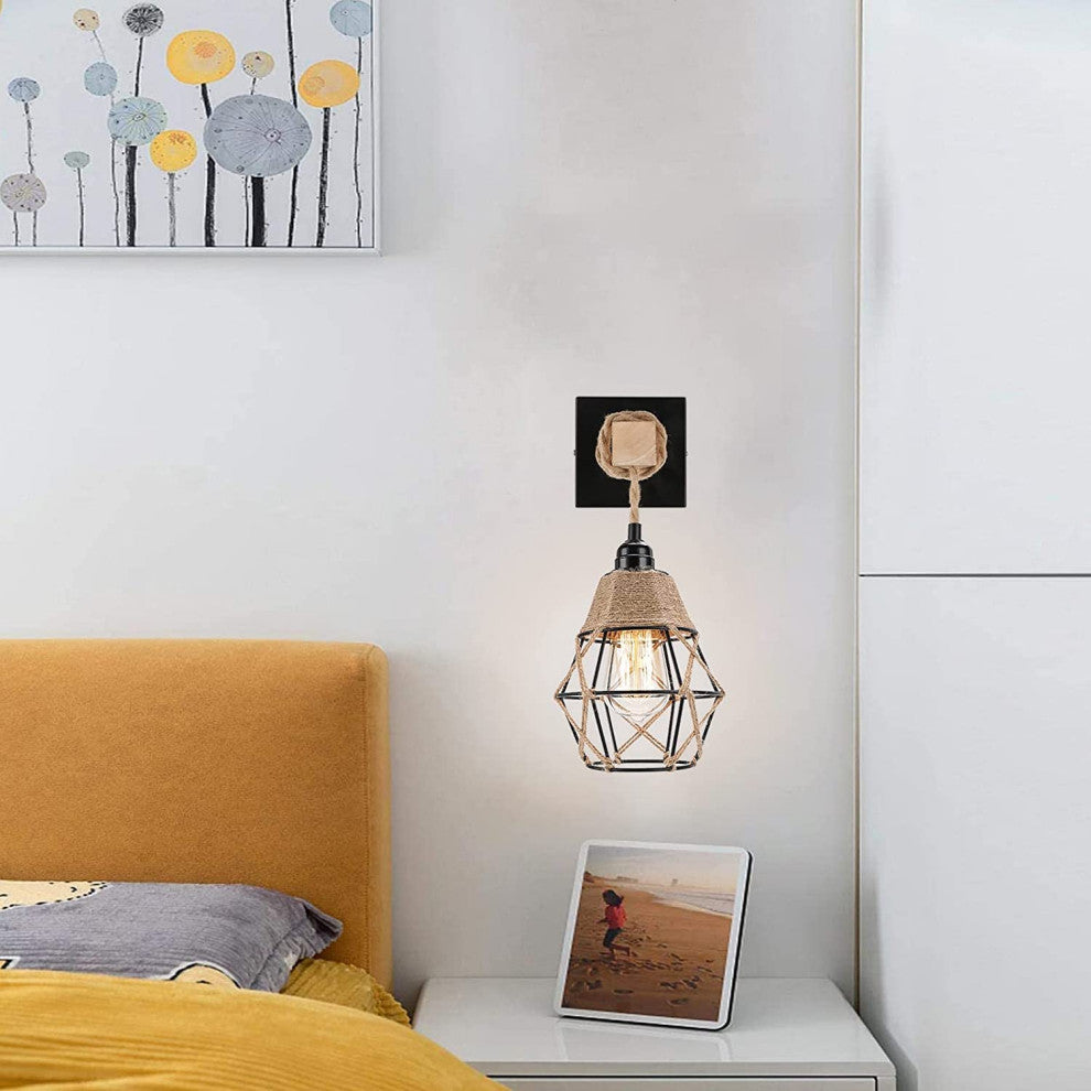 Farmhouse Wall Sconce Black Rust Cage Wall Light Fixture