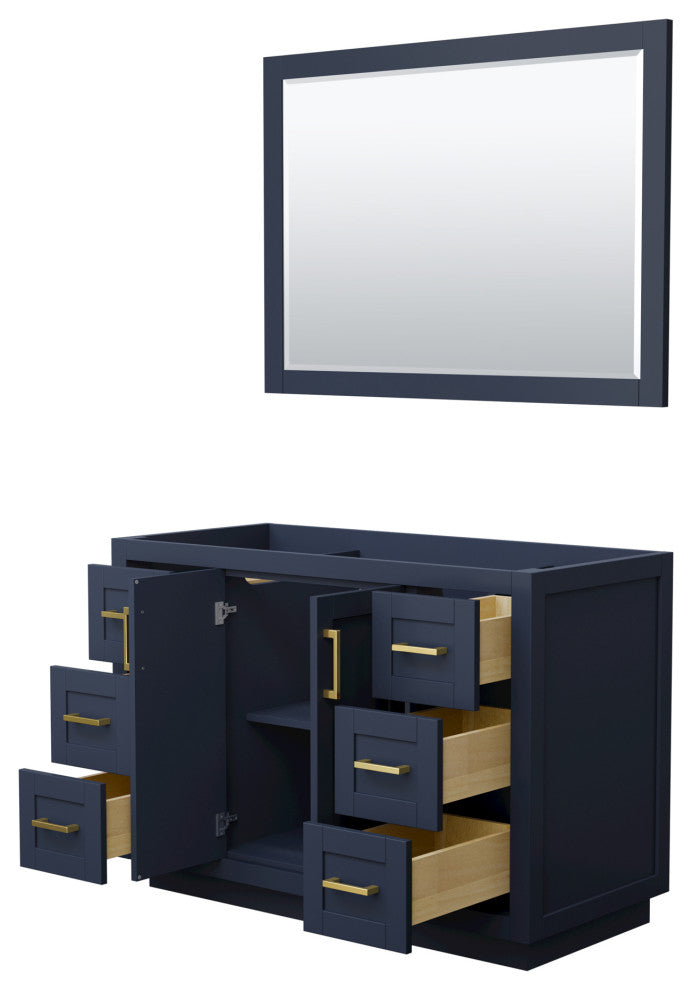 48" Single Bathroom Vanity, Dark Blue, No Countertop, Gold Trim, 46" Mirror