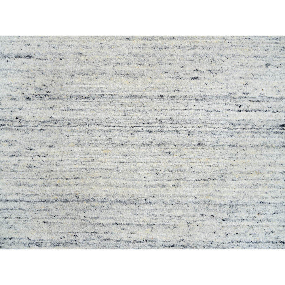 Ivory Hand Loomed Plain Modern Striped Design Natural Wool Runner Rug, 2'6"x6'