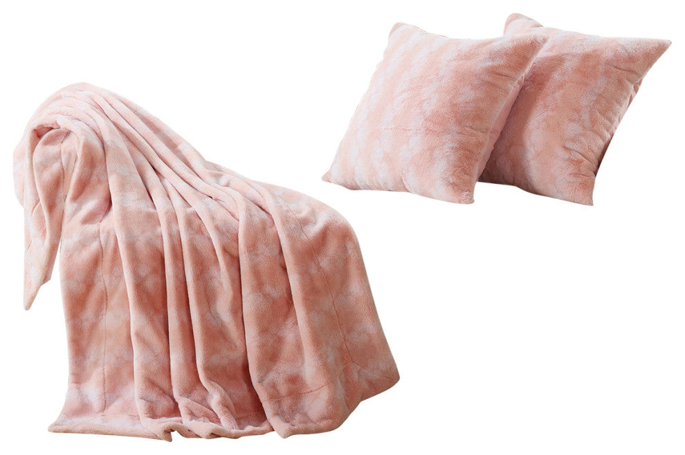 Ballys Faux Fur Throw and Pillow Shell Combo, Rose Quartz, 60"x80"