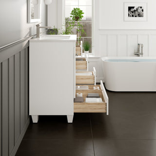 Eviva Happy 30"W White Bathroom Vanity with White Carrara Quartz Countertop