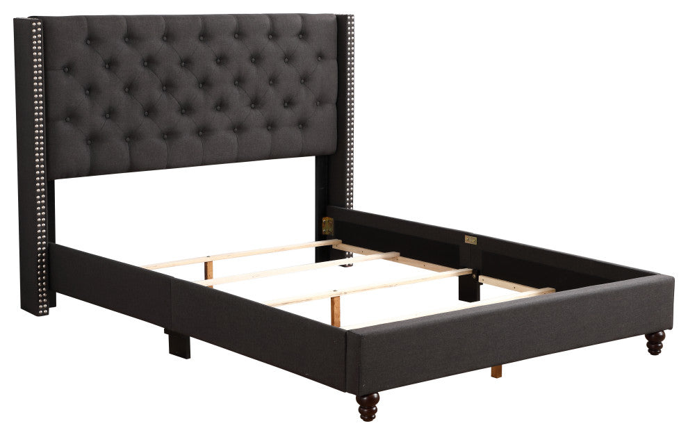 Brice Upholstered Twill Bed, Ash Black, Full