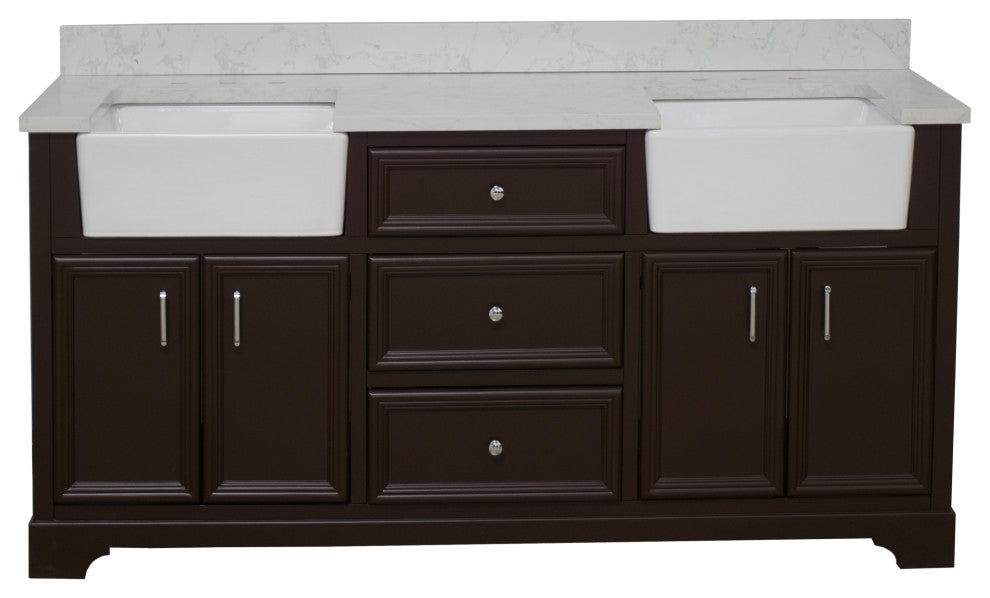 Zelda 72" Bathroom Vanity, Chocolate, Engineered Carrara