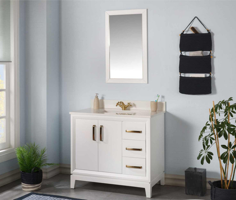 Fabia Collection 36" Bathroom Vanity With Sink, Mirror, Countertop, White