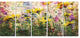 Coreopsis Flowers and Paint Splashes, Flower Art on Canvas, 60"x28", 5 Panels