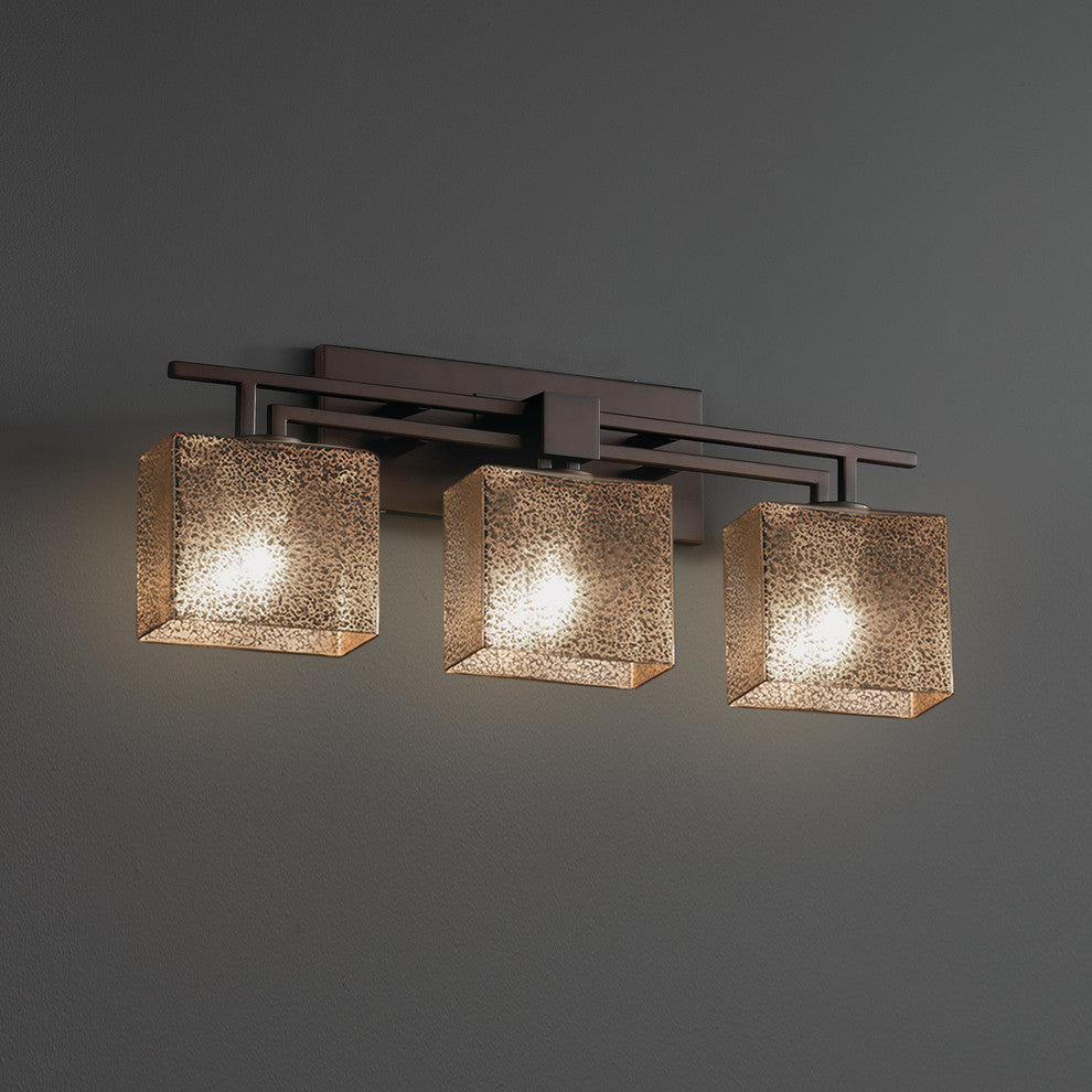 Fusion Aero 3-Light Bath Bar, Rectangle, Dark Bronze, Mercury Glass Shade