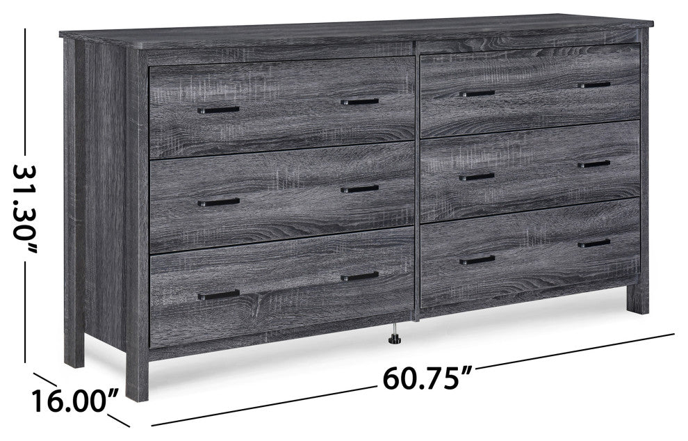 Titeca Contemporary 3 Piece Double Dresser and Nightstand Set, Sonoma Grey Oak