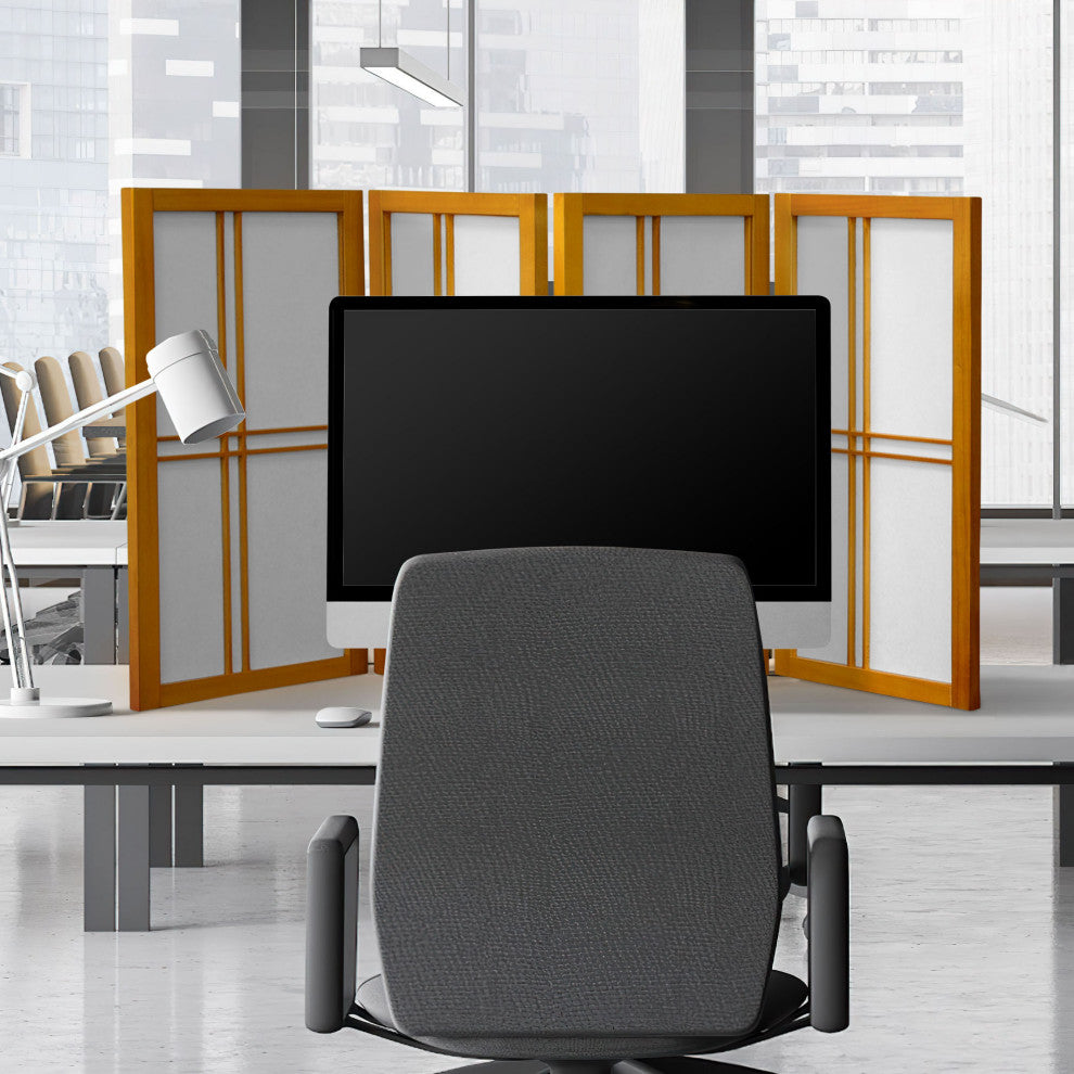 2' Tall Desktop Double Cross Shoji Screen, Honey, 4 Panels