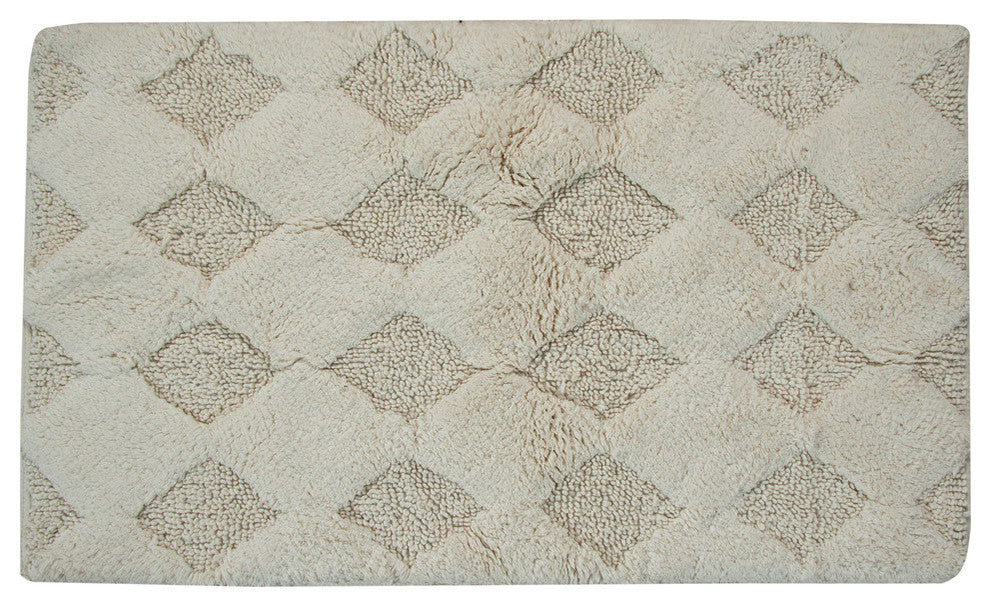 Bath Rug Cotton, 2 Piece Set, 24"x17" and 34"x21", Ivory, Pattern Charlotte
