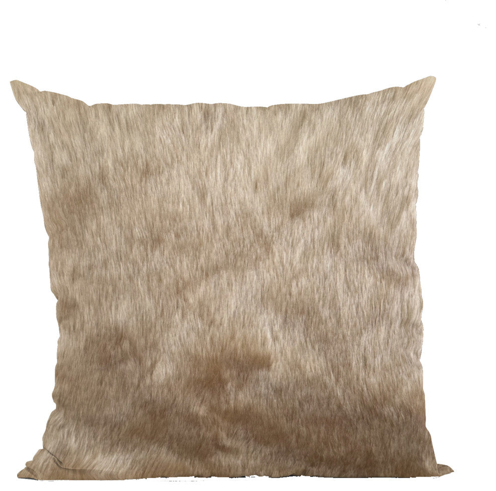 Plutus Brown Gold Rabbit Faux Fur Throw Pillow, Brown Gold, 20" x 36" King
