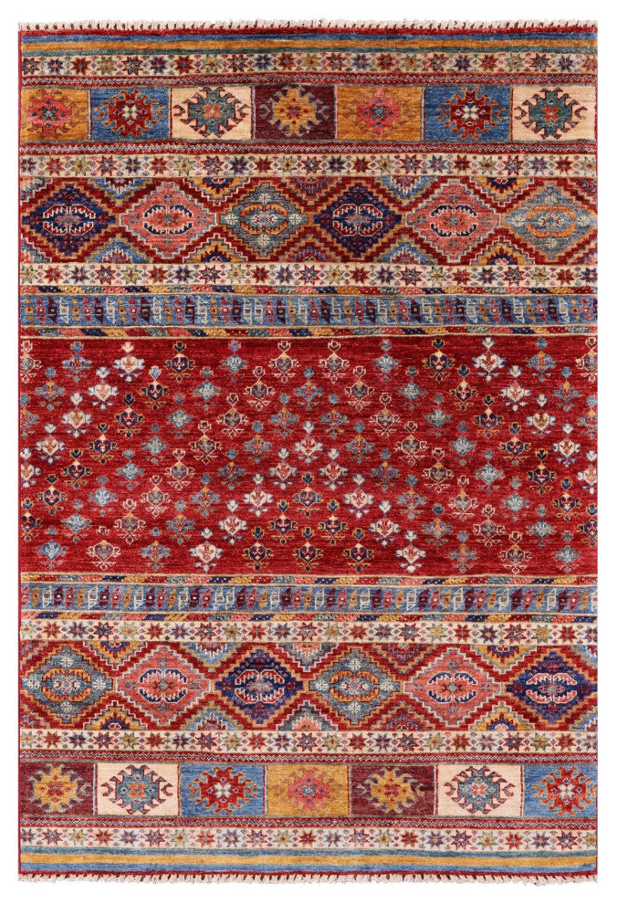 4' 1" X 5' 10" Hand-Knotted Super Kazak Khorjin Wool Rug Q10778