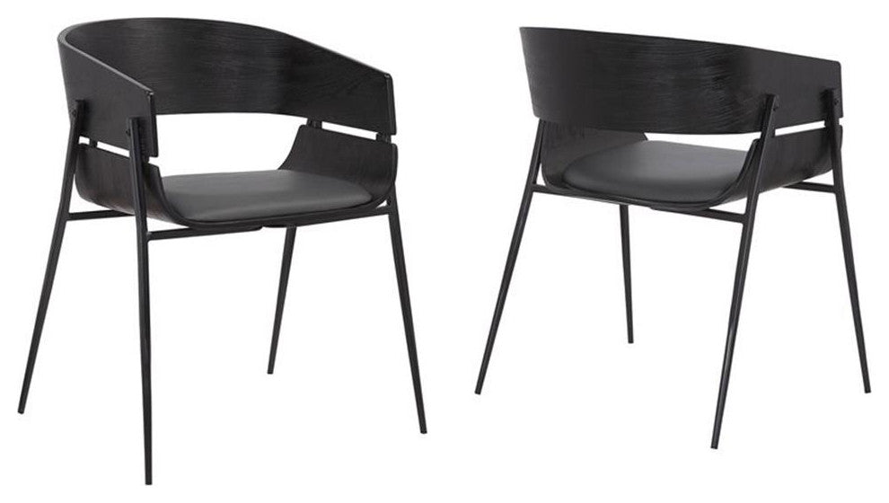 Armen Living Bronte Modern Wood Dining Room Chairs in Black/Gray (Set of 2)