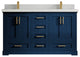 Boston 60 Double Bathroom Vanity in Navy Blue 2" Carrara Quartz