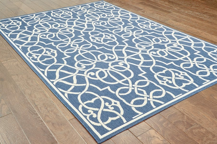 Oriental Weavers Sphinx Meridian 2205B  Outdoor Rug, Navy/Ivory, 3'7"x5'6"