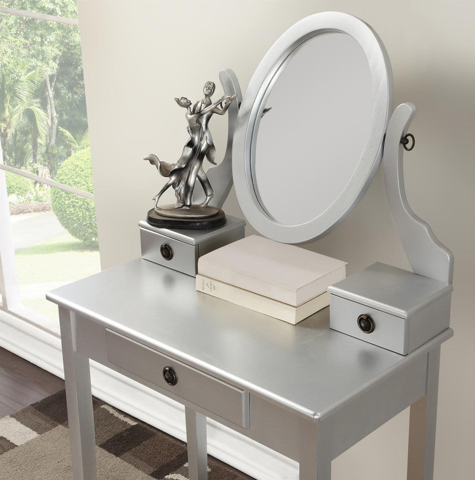 Gewnee Moniys Wood Moniya Makeup Vanity Table And Stool Set, Silver