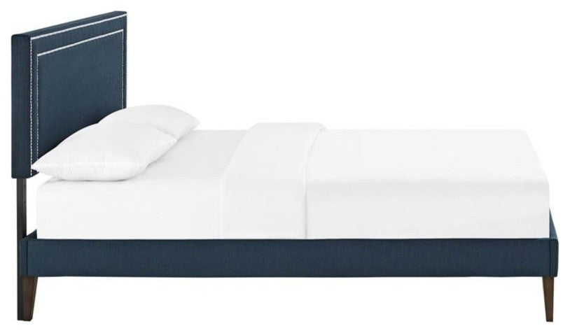 Jessamine Queen Fabric Platform Bed With Squared Tapered Legs, Azure