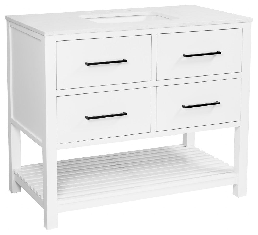 Hudson 42" Vanity, White, Engineered Marble
