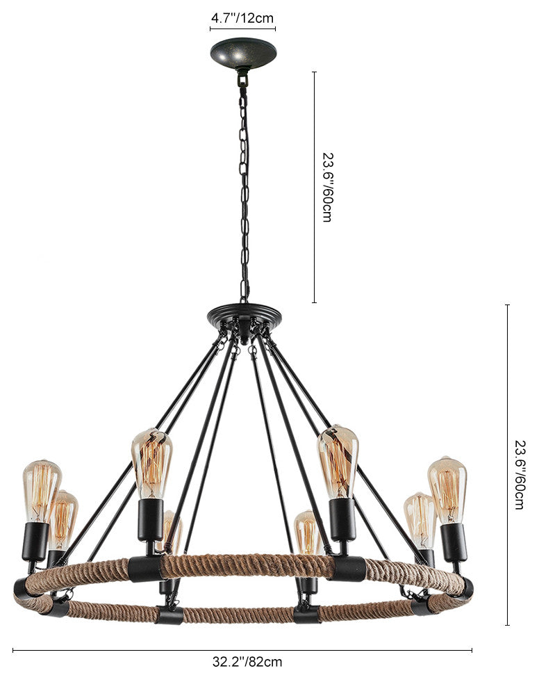 Modern Farmhouse Wagon Wheel Light Fixture, 8 Light