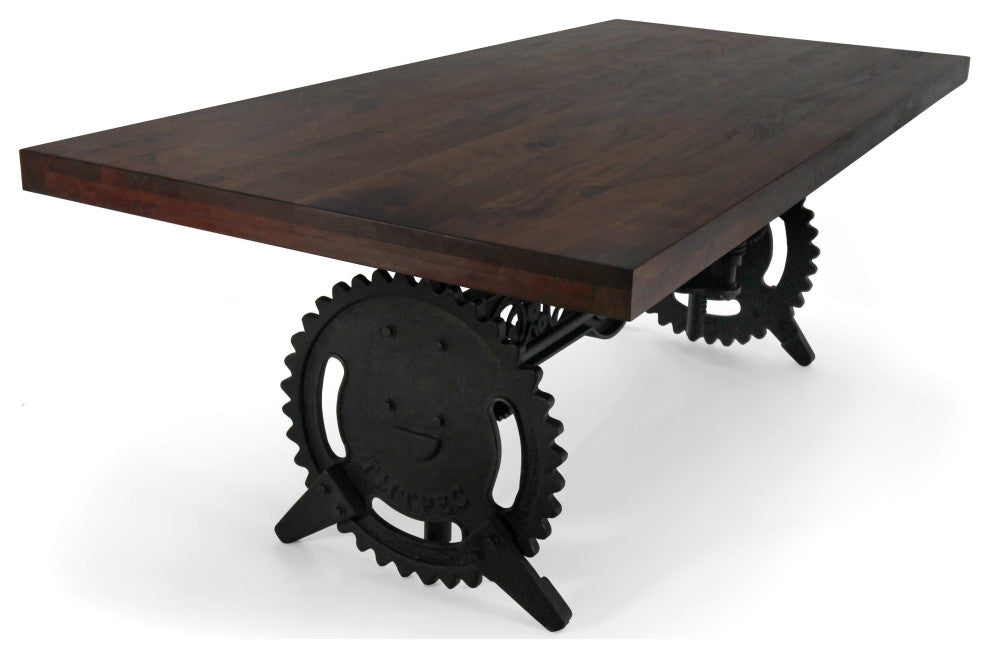 Steampunk Adjustable Dining Table - Iron Crank Base - Walnut Top
