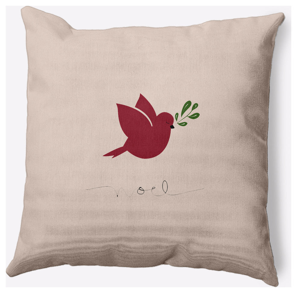 Noel Bird Decorative Throw Pillow, Taupe, 26"x26"