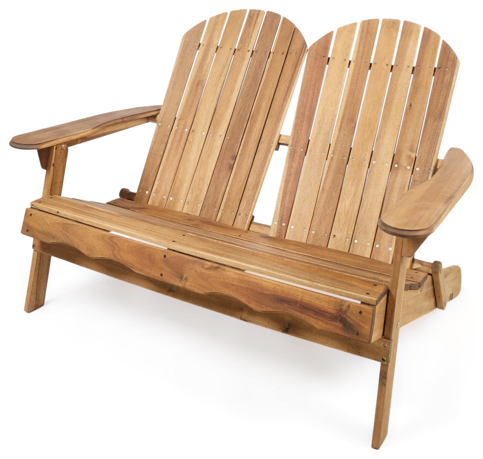 GDF Studio Vivian Outdoor Acacia Wood Adirondack Loveseat, Natural Stained
