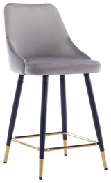 Set of 2 Button Tufted Velvet Bar Counter Stools, Grey, 24''