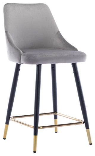 Set of 2 Button Tufted Velvet Bar Counter Stools, Grey, 24''