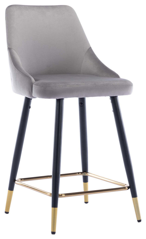 Set of 2 Button Tufted Velvet Bar Counter Stools, Grey, 24''
