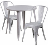 Commercial Grade 30" Round Silver Metal Indoor-Outdoor Table Set, 2 Cafe Chairs