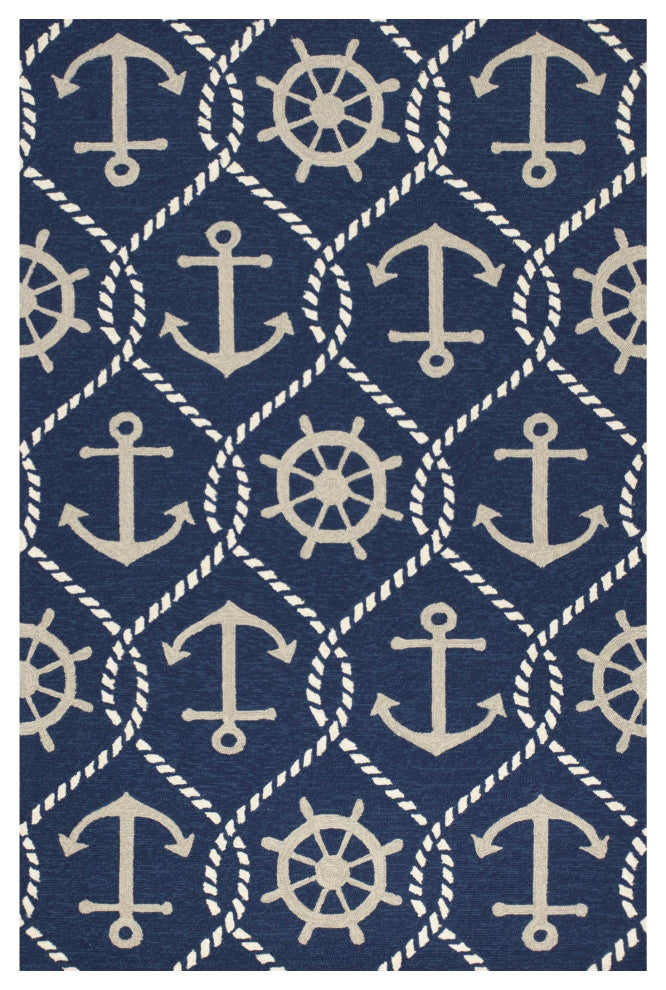 3' X 5' Navy Blue Nautical Handmade Indoor Outdoor Area Rug
