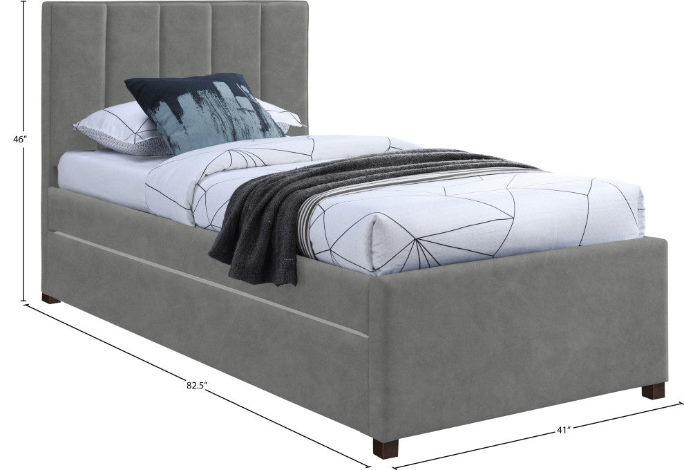 Hudson Beige Faux Leather Twin Trundle Bed, Gray