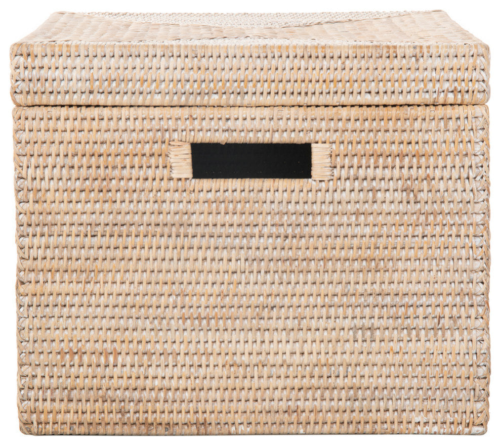 La Jolla Rattan Rectangular  Storage Box, White Wash