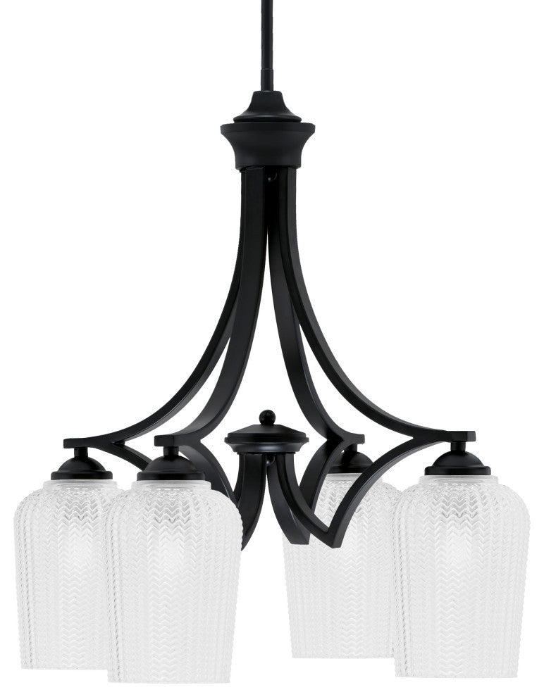 Zilo Downlight, 4 Light, Chandelier, Matte Black Finish, 5" Clear Textured Glass