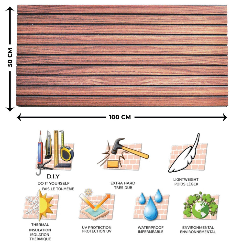 Faux Wood 3D Wall Panels, Auburn, Set of 10, Covers 54 sq ft