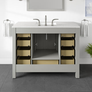 Eviva Aberdeen 42" Transitional Bathroom Vanity With White Carrara Quartz Top, Gray