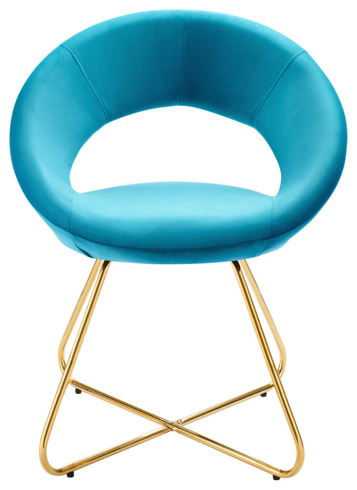 Side Dining Chair, Set of 2, Gold Blue, Velvet, Modern, Cafe Bistro Hospitality