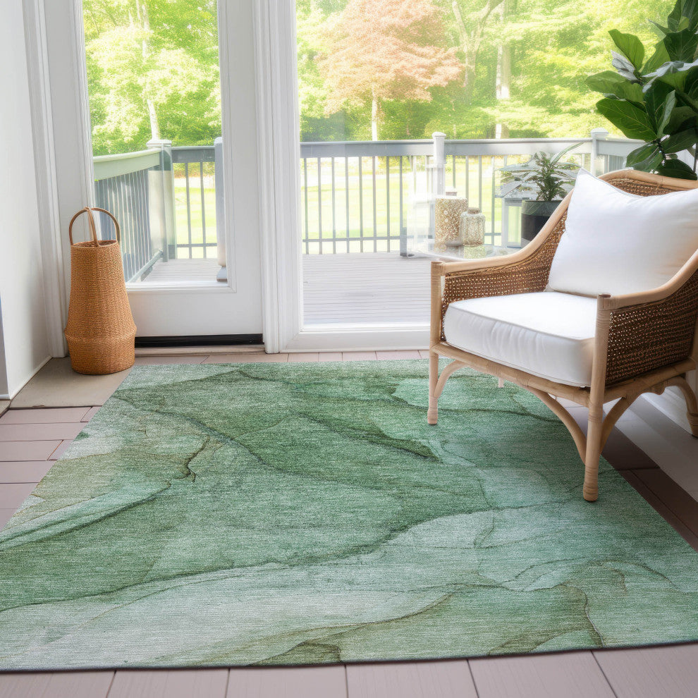 Machine Washable Indoor/Outdoor Chantille ACN607 Green 10' x 14' Rug