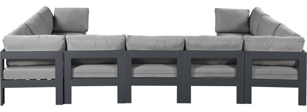 Nizuc Water Resistant Patio U-Shaped Modular Sectional, Gray, 9-Piece: 5 Armless Chair, 4 Corner Chair, Dark Gray Aluminum Frame