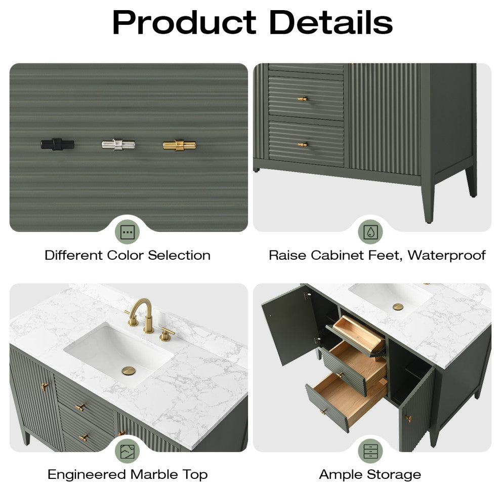 Vanity Art Freestanding Vanity, Vintage Green, 48", Single Sink, Brushed Nickel