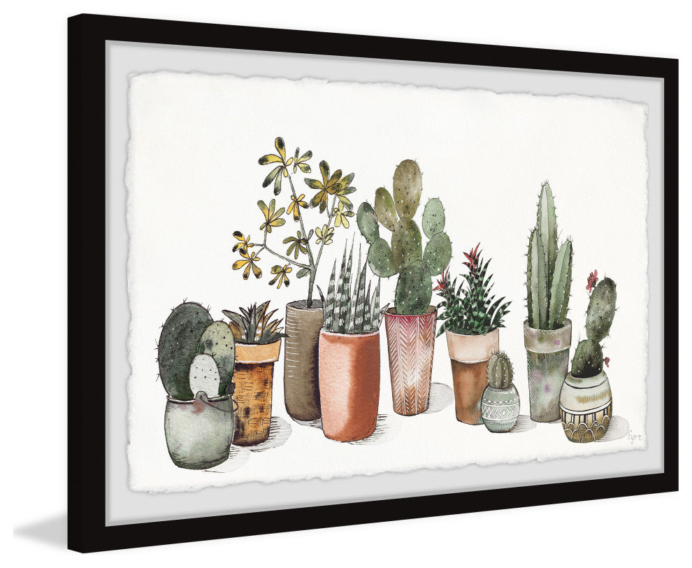 "Succulent Garden in Pots" Framed Painting Print, 12x8