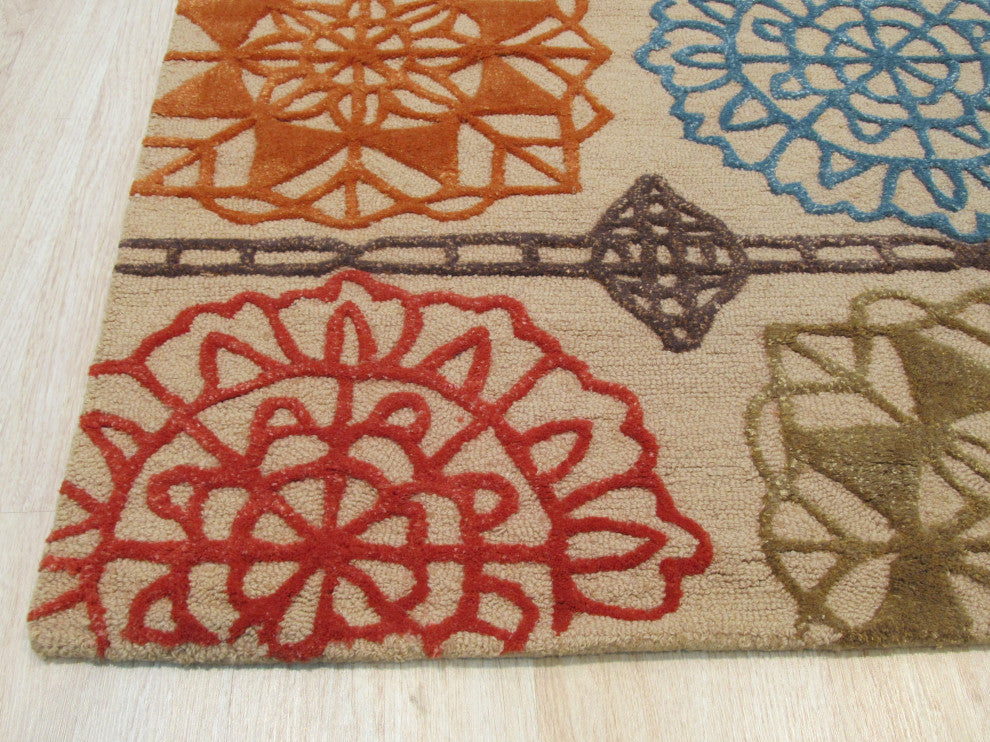 Hand-tufted Wool Beige Transitional Geometric Matrix Rug, 8'9 X 11'9